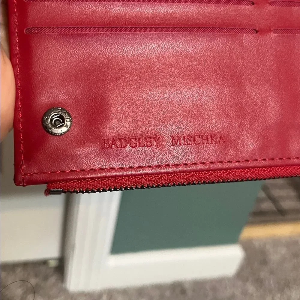 Badgley Mischka Red Quilted Vegan Leather Bifold Wallet with Extra Card Insert